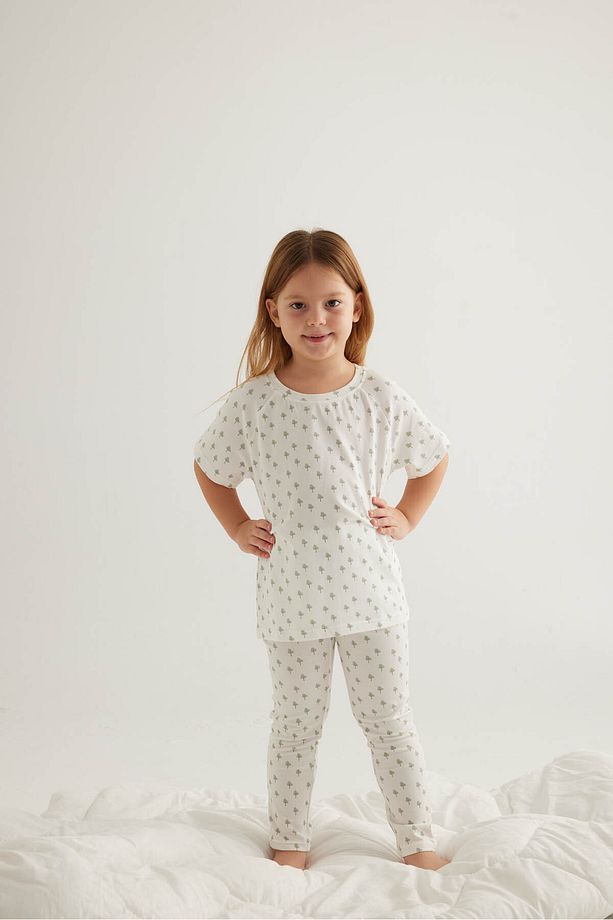 Kız Çocuk Pamuklu Reglan Kısa Kollu Uzun Pijama Takımı - 3