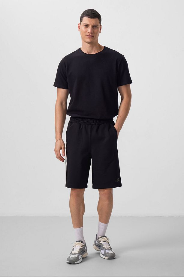 Siyah-Bej Yüzeyi Dokulu Oversize Erkek Şort - 81288 - 1