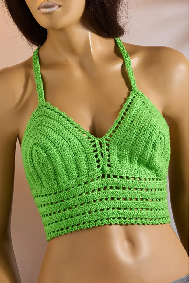 Hand Knitted Green Strap Bustier