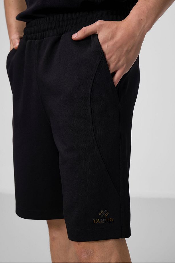 Siyah-Bej Yüzeyi Dokulu Oversize Erkek Şort - 81288 - 3