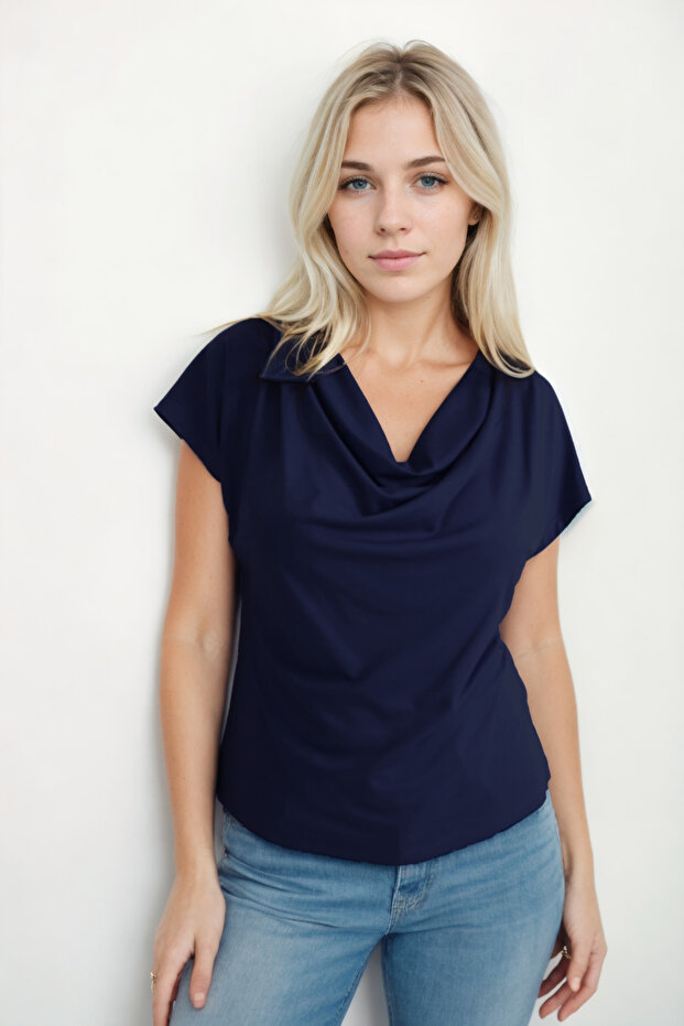 Flounced Collar Draped Blouse - 3