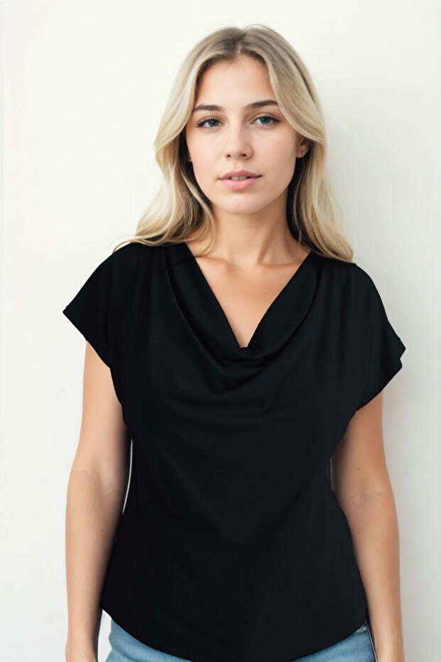 بلوزة ثنيات ذات ياقة متدلية - 6