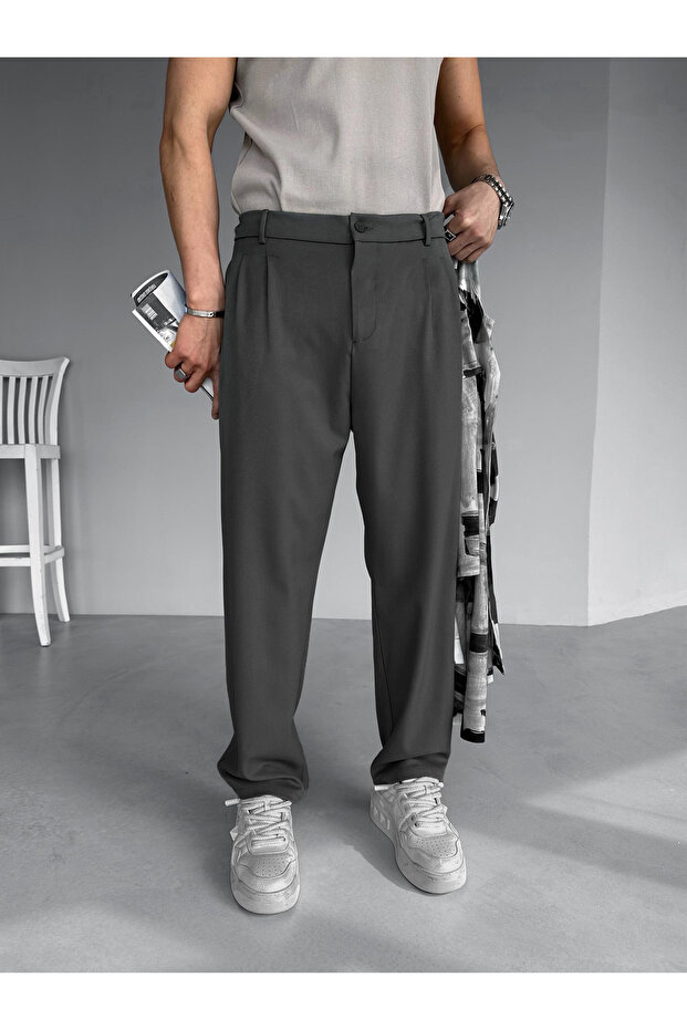 Men's baggy fit fabric trousers - smoke