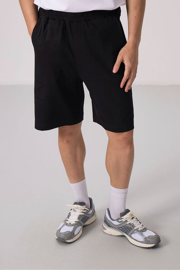 Siyah Standart Fit Dokuma Hafif Esnek Chino Erkek Şort - 81290 - 5