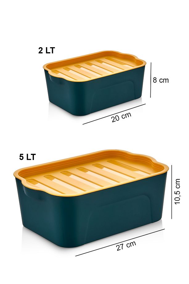 BERU 3'lü (2x2LT 1x5LT) Modüler Saklama Kabı Petrol Yeşili - 6