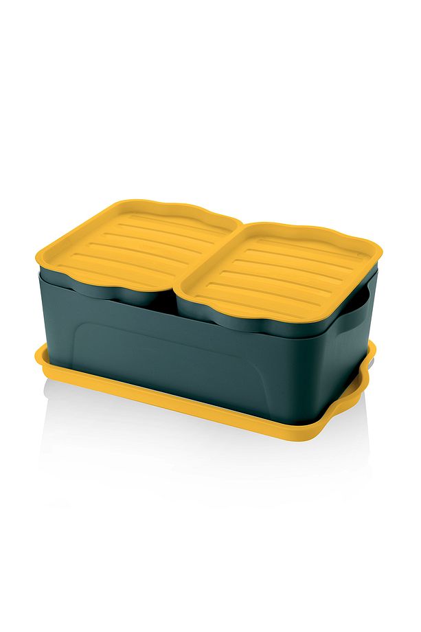 BERU 3'lü (2x2LT 1x5LT) Modüler Saklama Kabı Petrol Yeşili - 4