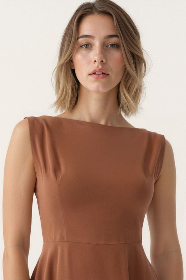 Sıfır Kol Modal Kumaş Midi Elbise - 4