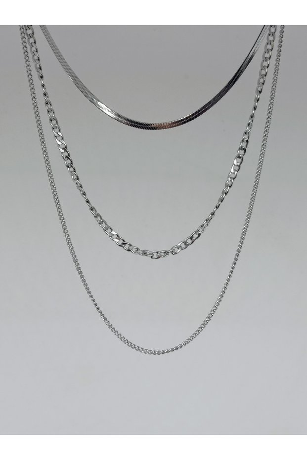 1. Grade Quality 316L Surgical Steel Women's Short Necklace, Triple Set Chain Model No 18