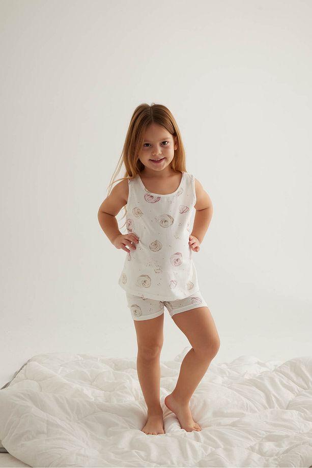 Kız Çocuk Pamuklu Atlet Şort Pijama Takımı - 1