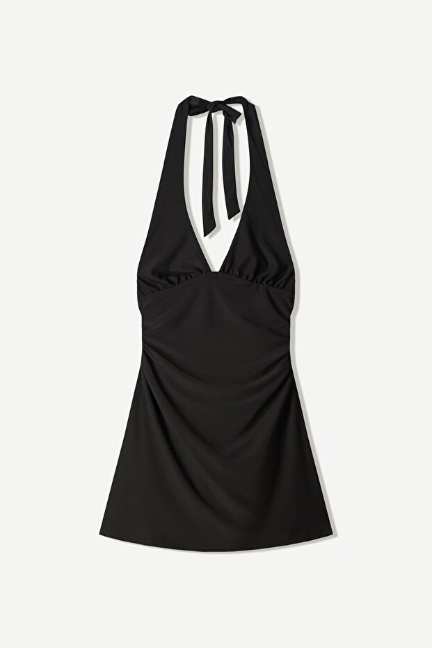 Halter yaka mini elbise - 2