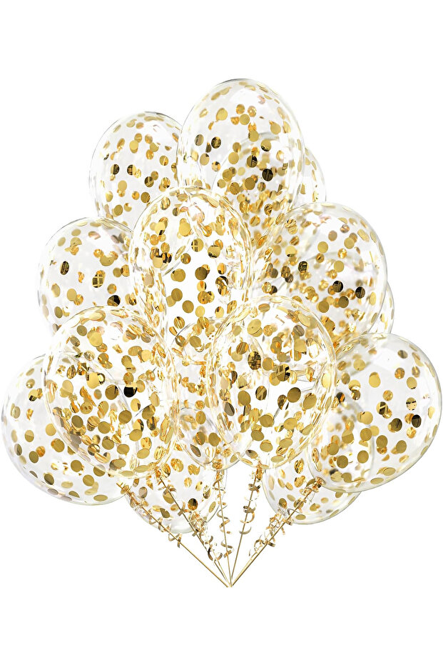 10Pcs Gold Confetti Transparent Balloon Set Gold Metalized Shiny Balloon Sequin Balloon Set