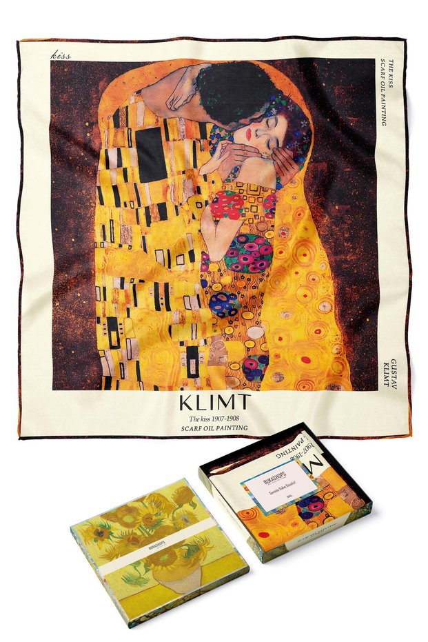 Gustav Klimt "The Kiss" (the Kiss) 1907-1908 Premium Satin Scarf Bandana