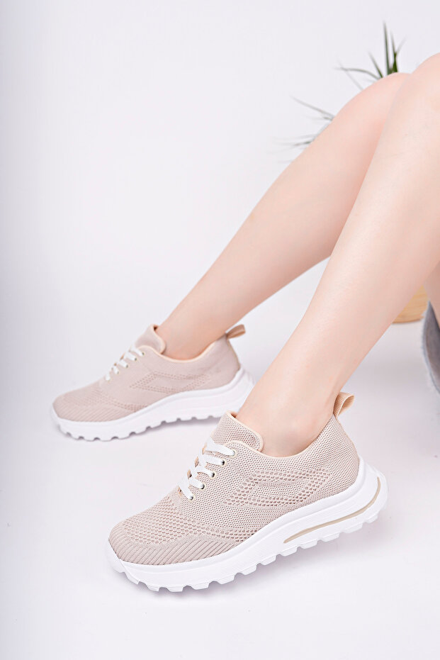 KADIN BEJ HAFİF TABAN ANATOMİK TRİKO SNEAKER AYAKKABI - 1