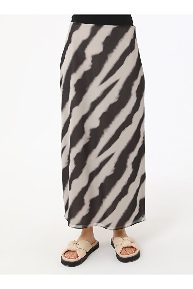 تنورة شيفون منقوشة - أسود - رمادي - رفقة - 4