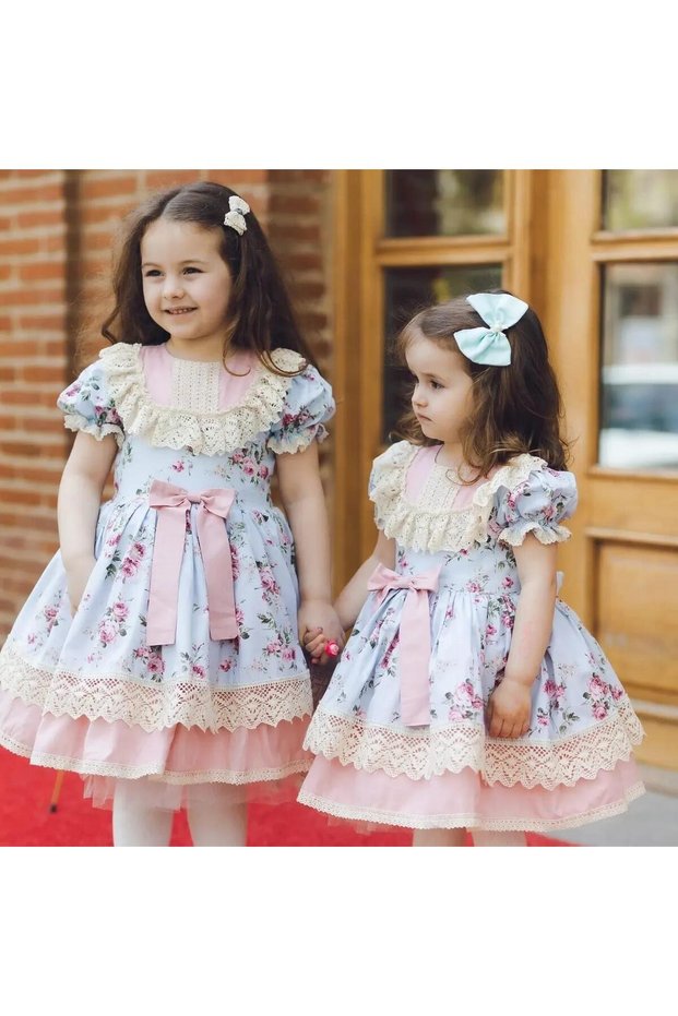 Vintage Deep Blue Ocean Baby Girl Dress - Birthday & Photoshoot Party Gown, Ages 0–12