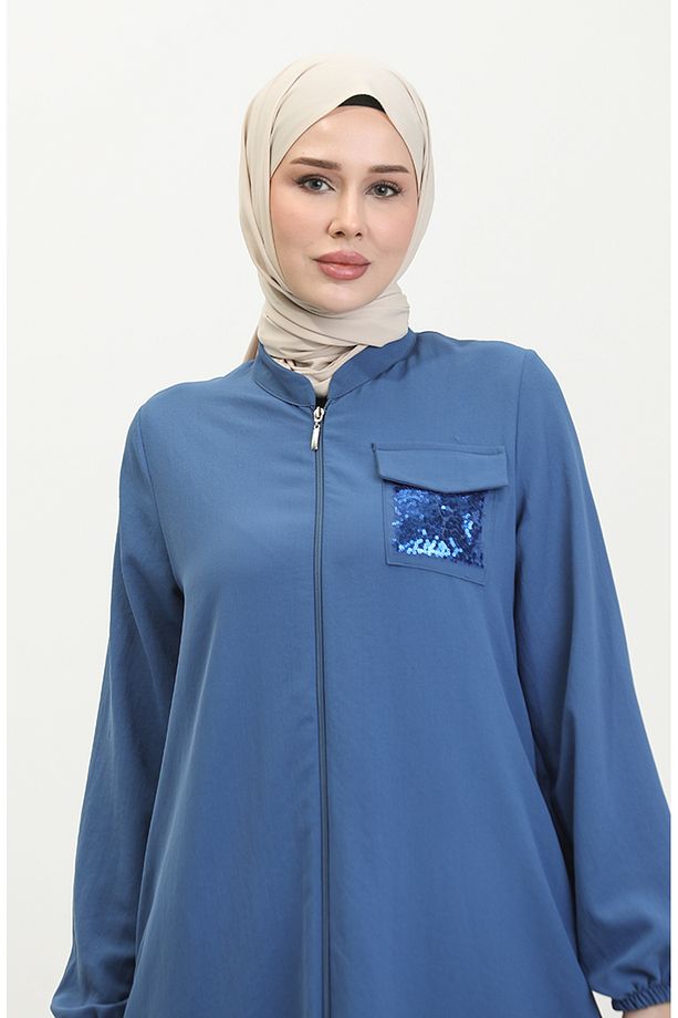 Pullu Fermuarlı Kap 1014-04 İndigo - 5