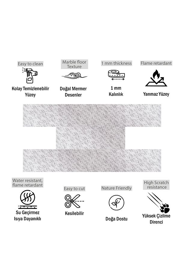Kendinden Yapışkanlı Mermer Desenli PVC Parke 25x80 cm / 15 Adet / 3 m² - 3