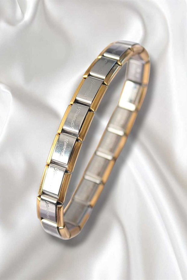 316L Steel Silver Color Gold Detail Lettering Nomination Charm Bracelet