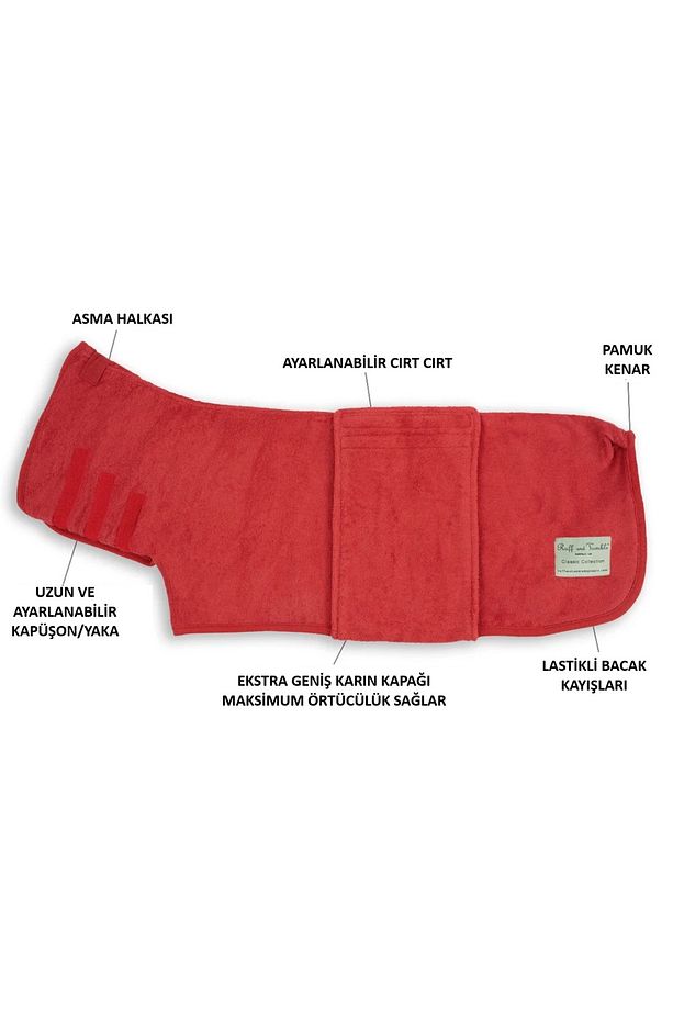 Köpek Bornozu Classic Collection Brick Red - 6
