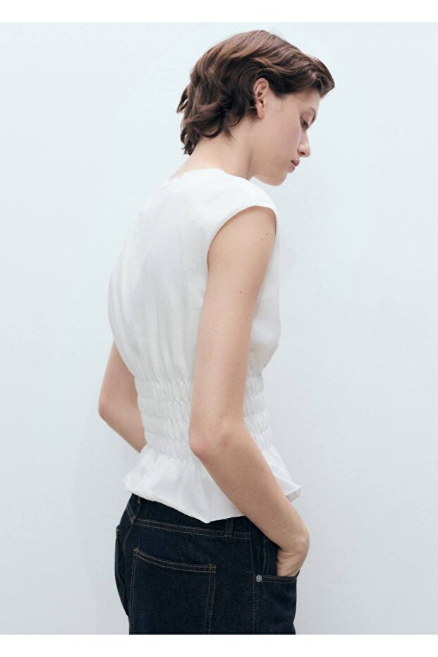 Büzgülü pamuklu tişört - 7