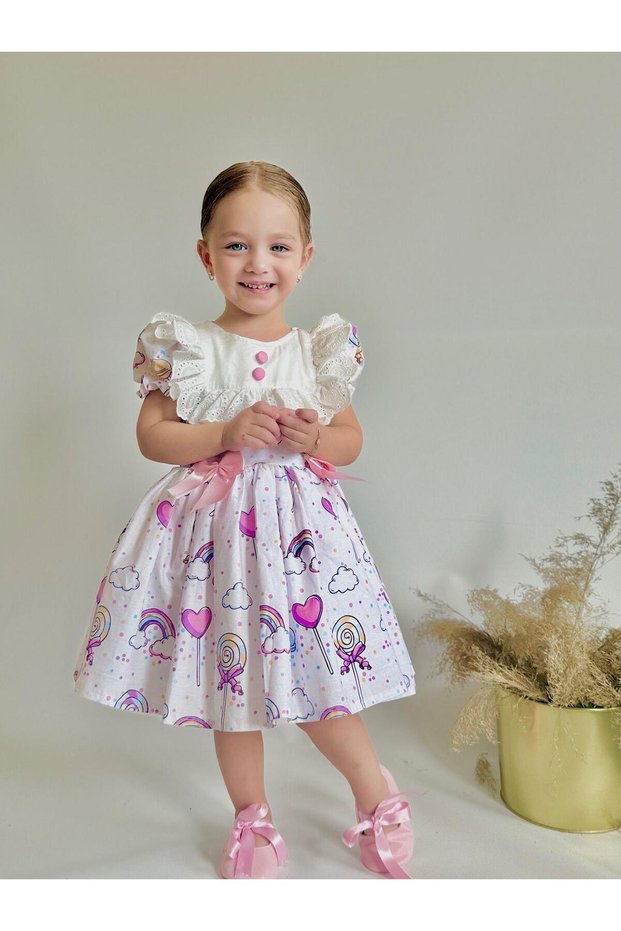 Lollipop White Baby Girl Dress, birthday dress, photo shoot dress, suitable for 0-12 years
