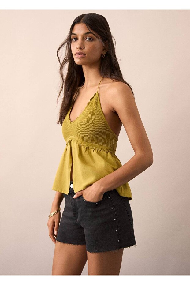 Zımbalı kot şort - 1