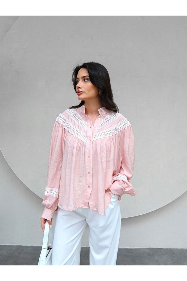 Penbe Dantel Detaylı Oversize Gömlek - 1