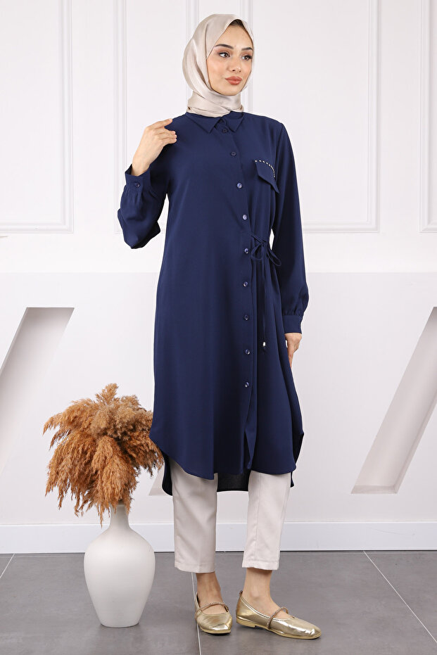 Navy Blue Side Tie Linda Tunic