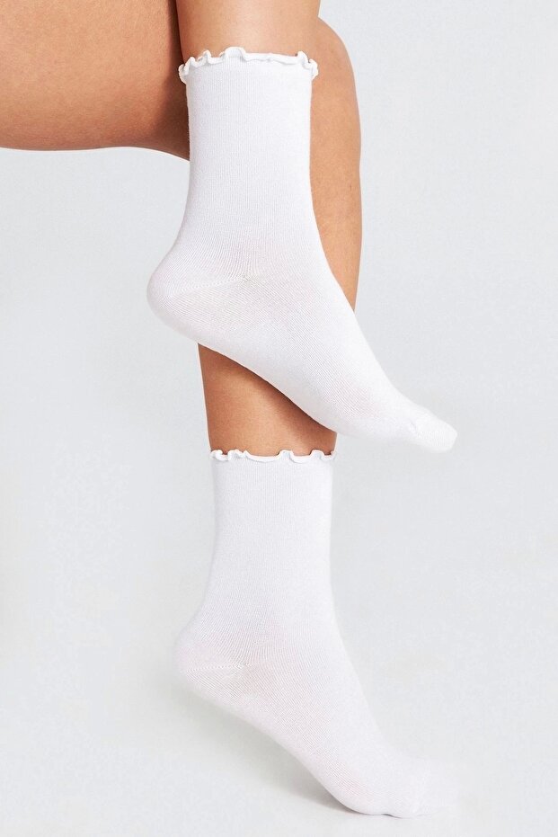 White Bamboo Women's Socks - Elasticless and Ruffled, Non-Marking and Non-Squeezing - 1