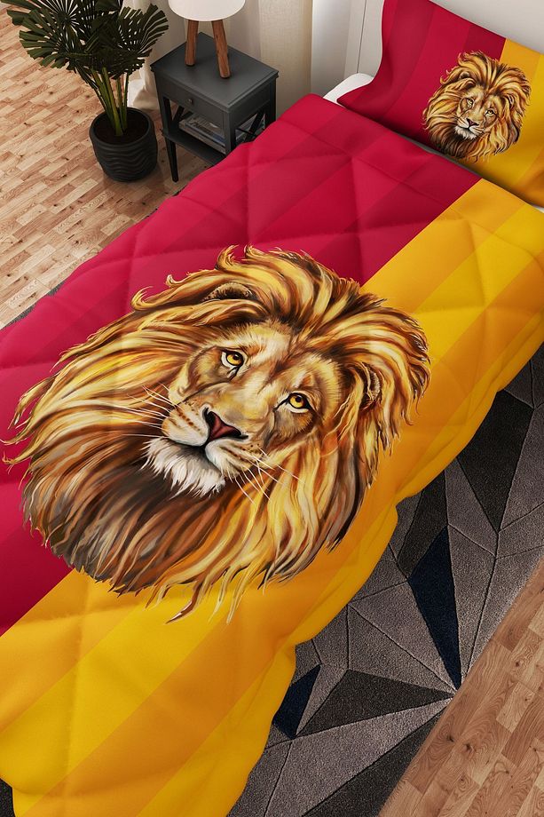 Sarı Kırmızı Aslan Temalı Tek Kişilik Çocuk Yorganı Uyku Seti Tlag-318 - 4