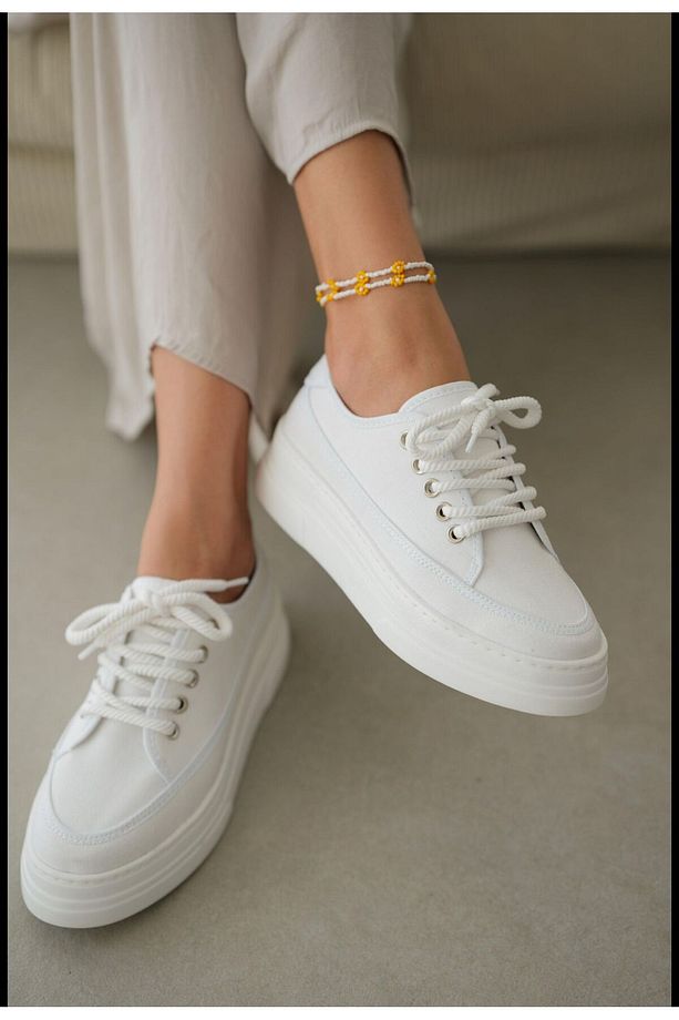 Ensar Sneaker Yüksek Bağcıklı Bez Canvas Orijinal Keten Spor Ayakkabı Kotnel - 1