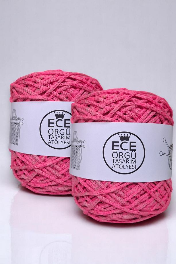Pembe renkli pamuk makrome el örgü ipi (200 gr.) - 1