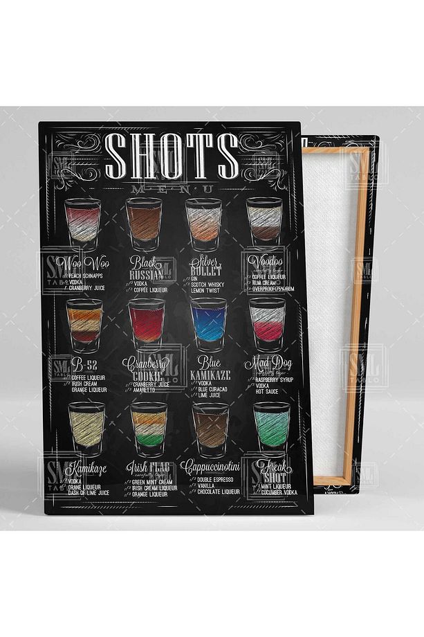 Shots Menu Içki Karışım Restoran Bar Kokteyl Dekor Dikey Kanvas Tablo - 2