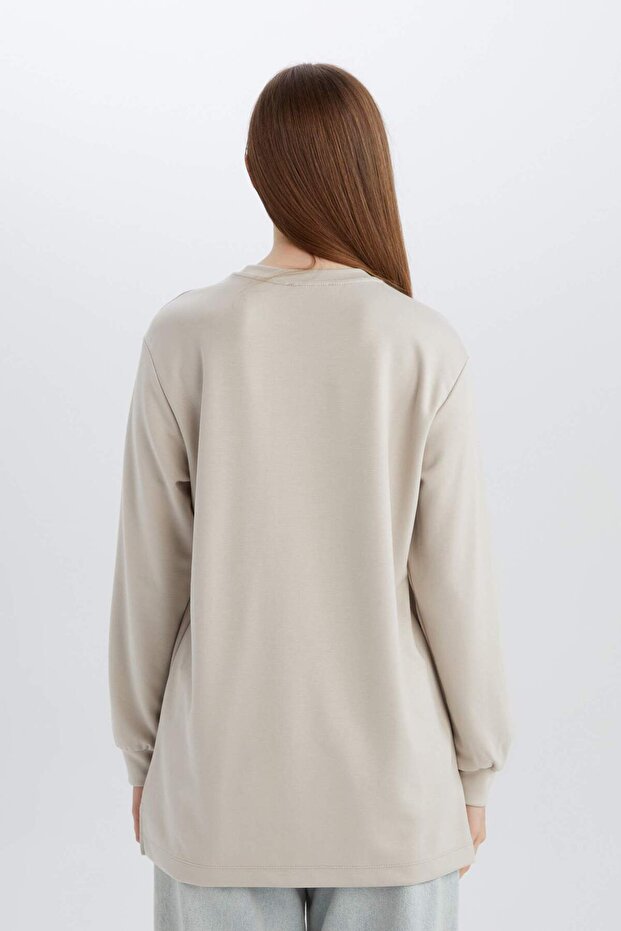 Regular Fit Crew Neck Basic Plain Black Sweatshirt Tunic D4598Ax25Sp - 6