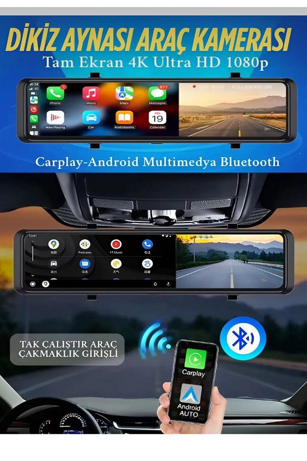 iDragon C3 Carplay & Android Multimedya 4K Ön 12" Dikiz Aynası Geri Görüş Park Sensörü - 1