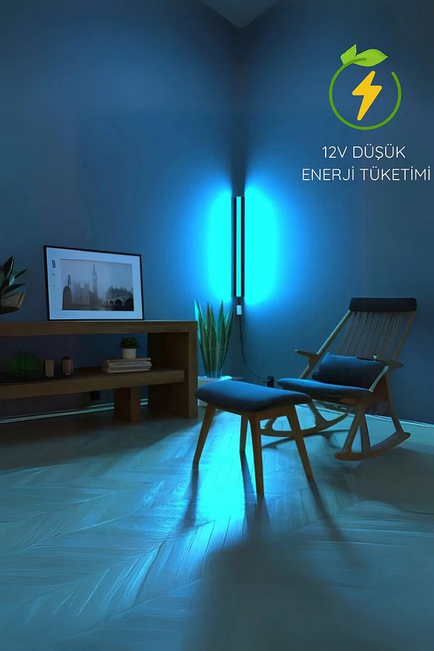 1 Metre Rgb Kumandalı Oda Ambiyans Aydınlatma Çubuk Led Çok Renkli Duvar Tak Çalıştır Aplik Pembe - 3