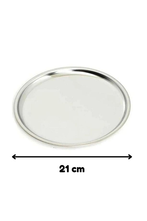 Paslanmaz Çelik 6 Adet 21 Cm Yuvarlak Servis, Pasta, Kurabiye, İkram Tabağı, Servis Tabağı 6 Adet - 5