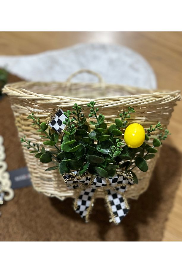 Limonlu 5'li Takım Kapı Süsü Şimşir Ağacı Kapı önü Ağaç Paspas Priz Çerçevesi Sepet - 2