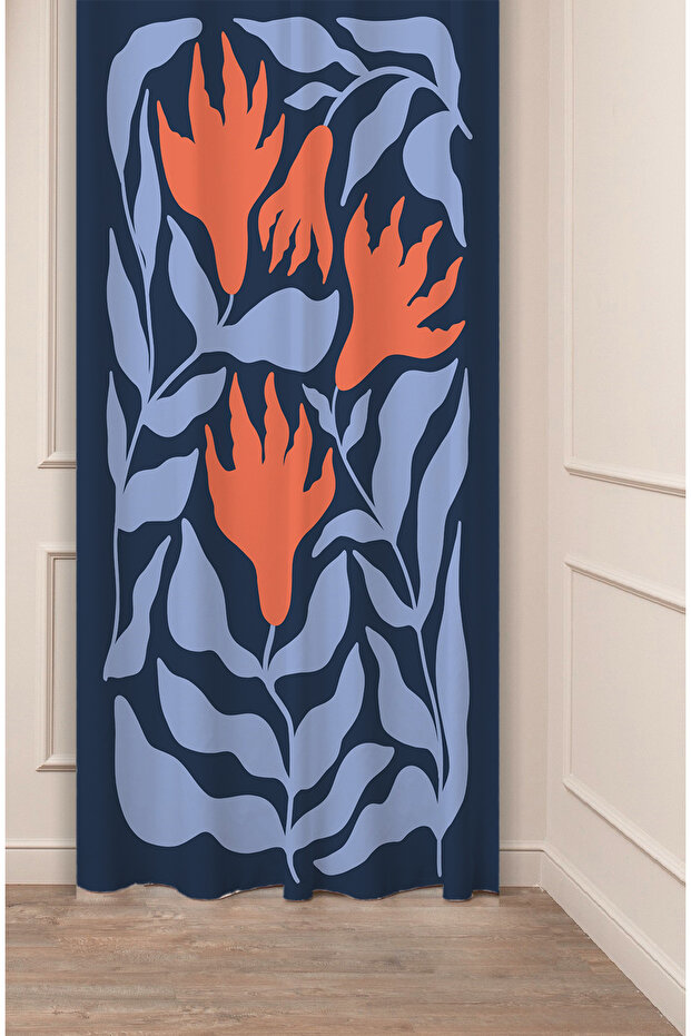 Flowers Leaf Striped Bohemian Patterned Special Design Digital Printed (Single Wing) Modern Stylish Background Curtain
