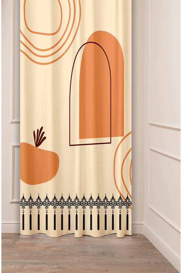Bohemian Geometric Line Shapes Special Design Patterned Digital Printed (Single Wing) Modern Stylish Background Curtain