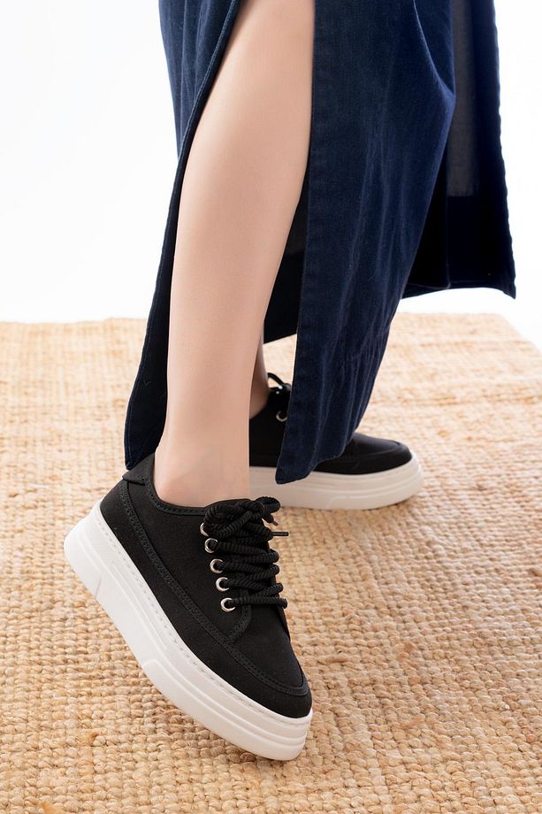 Ensar Sneaker Yüksek Bağcıklı Bez Canvas Orijinal Keten Spor Ayakkabı Kotnel - 5