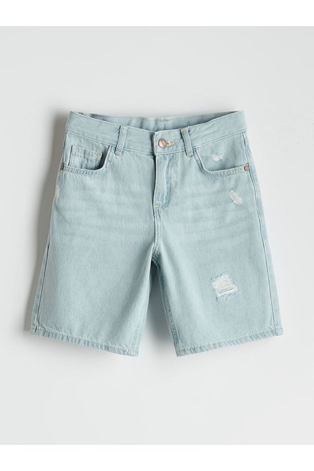 LCW Kids Indigo Beli Ayarlanabilir Lastikli Erkek Çocuk Jean Şort T T - 1