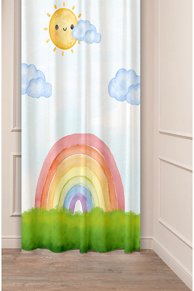 Rainbow Cloud Sun Special Design Patterned Digital Printed (Single Wing) Children's Room Stylish Background Curtain