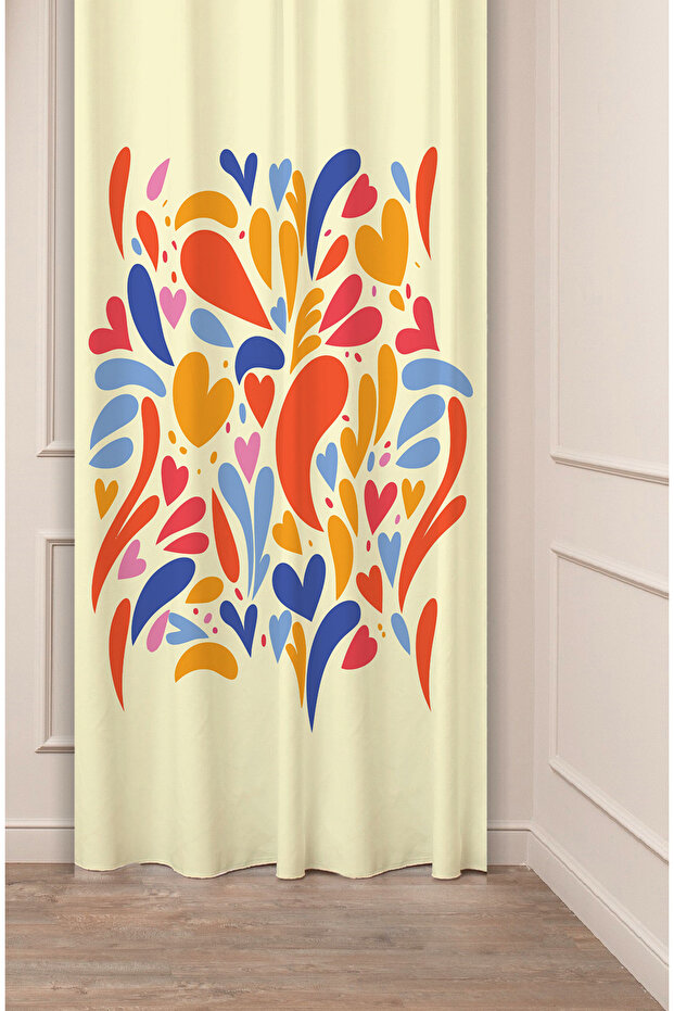 Flowers Leaf Striped Bohemian Patterned Special Design Digital Printed (Single Wing) Modern Stylish Background Curtain