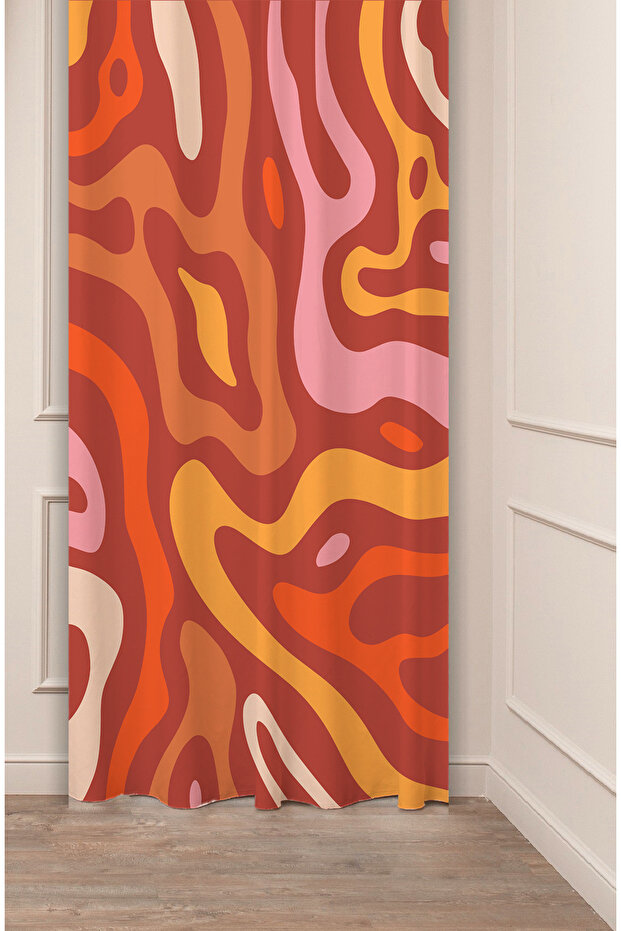 Flowers Leaf Striped Bohemian Patterned Special Design Digital Printed (Single Wing) Modern Stylish Background Curtain