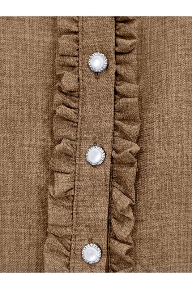 Ruffled Front Half Button Linen Suit - 3