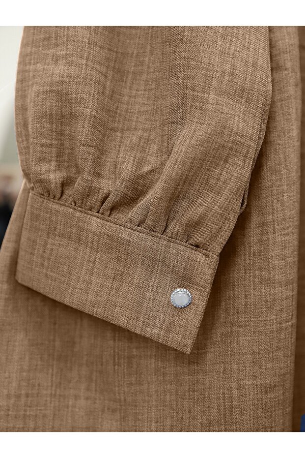 Ruffled Front Half Button Linen Suit - 4