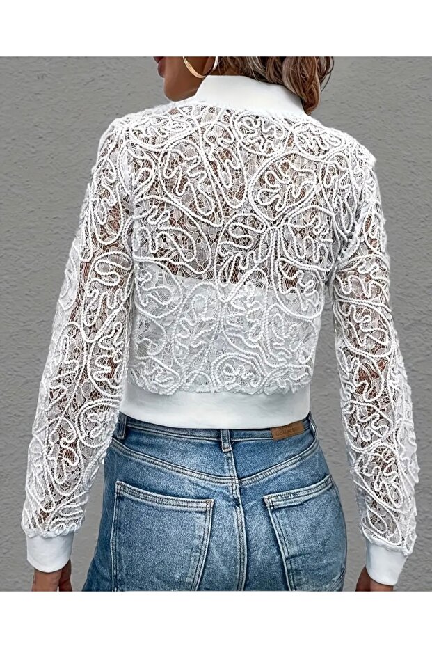 Kadın Dantelli örgü ceket - 4