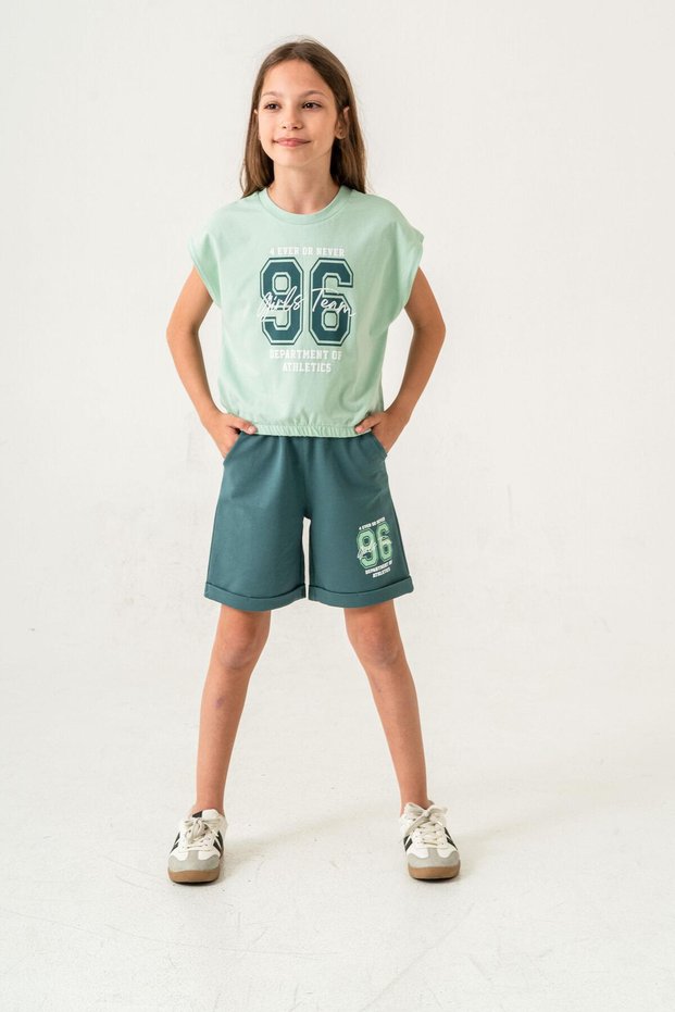 96 Girls Team Department of Athletics Printed Girls Shorts - T-Shirt Set