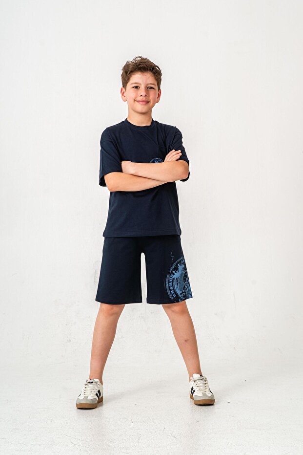 Ust Pocket Ust Pocket Printed Back Printed Boys Shorts - T-Shirt Set